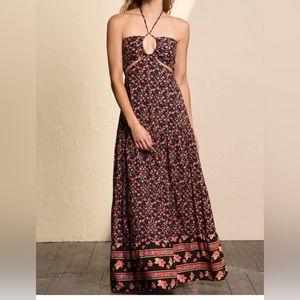 NWT - Maaji Black Floral Maxi Dress with Pink & Green Accents - Size Medium